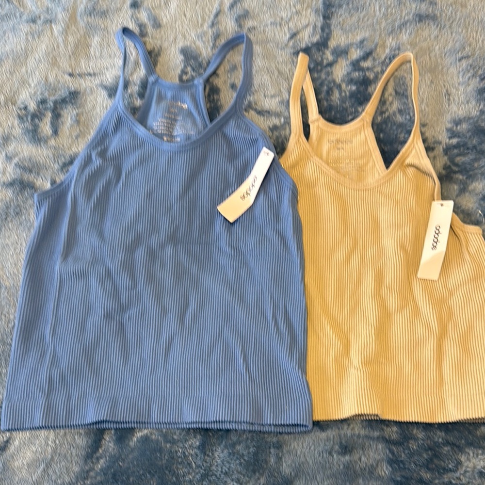 Blue and Yellow Ribbed Tank Tops